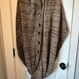 Brown Buttoned Knit Shawl